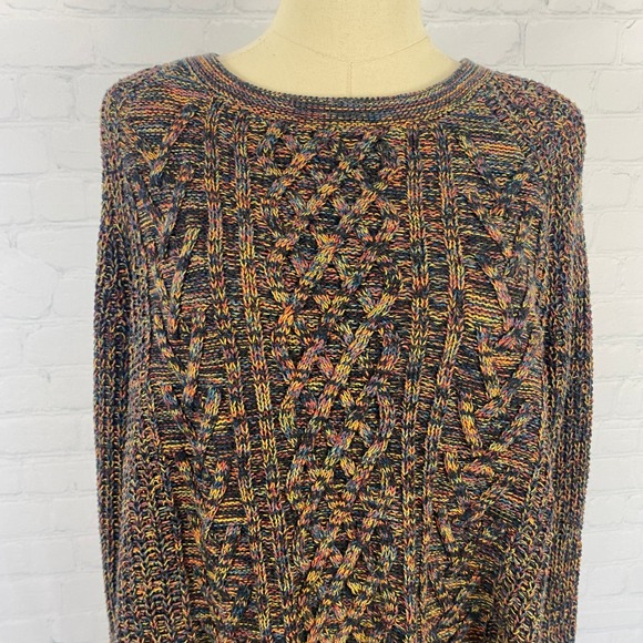 Y2K Faded Glory Multicolored Cable Knit Crewneck Sweater Size L - Picture 3 of 9
